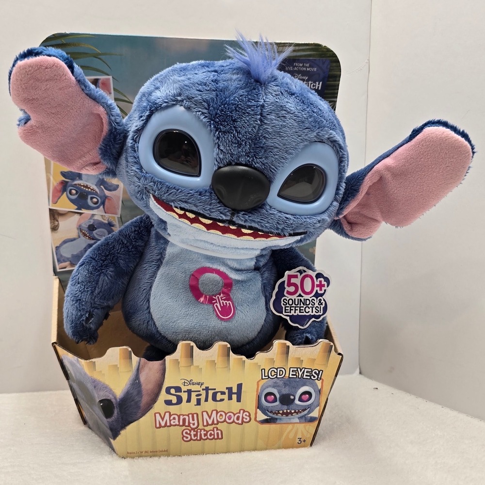 Disney Many Moods Stitch Interactive Plush Toy 50+ Sounds LCD Eyes Blue NIB